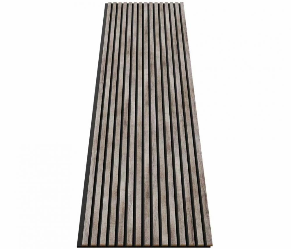 Акустическая панель, черный войлок, 2750х600х19мм, рейки МДФ дуб Дымчатый